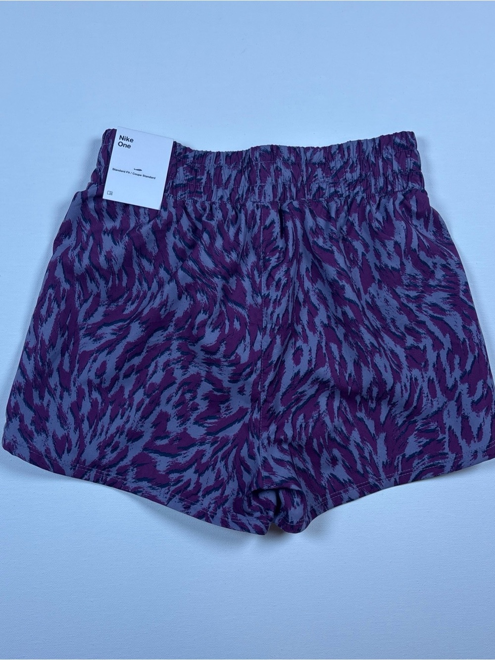 Nike Women’s Purple Patterned Athletic Shorts with Lime Swoosh - Picture 4 of 6